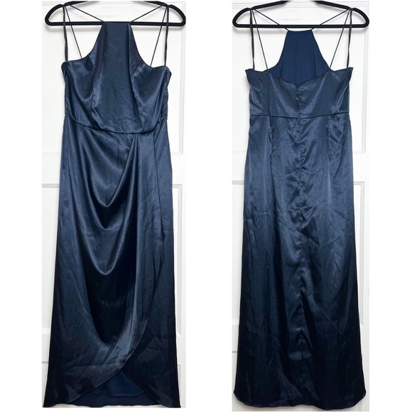 NWT AFTER SIX Satin Sleeveless Halter Neck Faux Wrap Tulip Skirt Maxi Dress 10 - Picture 3 of 5